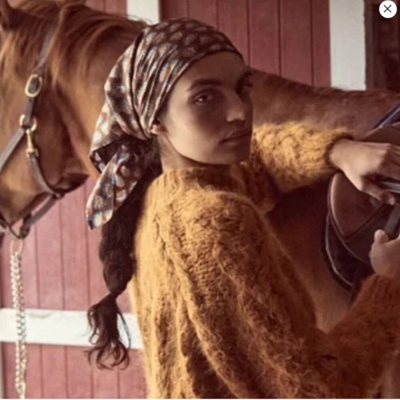 Doen Accessories - Doen Brown and Cream Patterned Hair Scarf